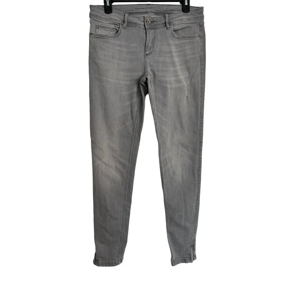 Zara Basic Jeans Z1975 Womens 8 Soft Heather Grey Skinny Stretch Cuff Zip